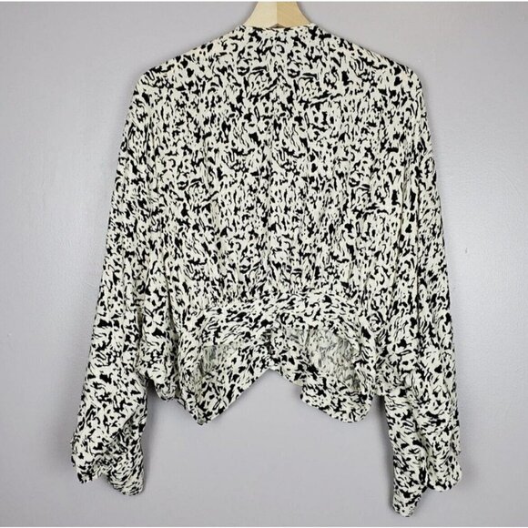 ZARA wrapped dolman balloon sleeve blouse top XSMALL IVORY black abstract print - Picture 10 of 16